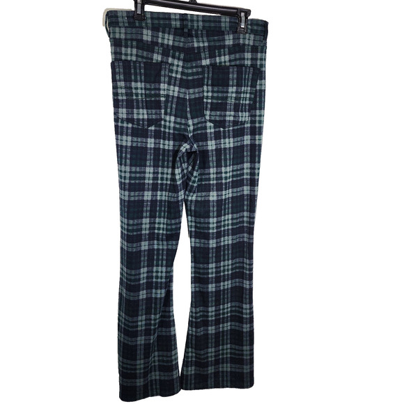 American Eagle Womens Flare Pants 12 Long Green Blue Plaid Knit Super Hi-Rise - Picture 2 of 11